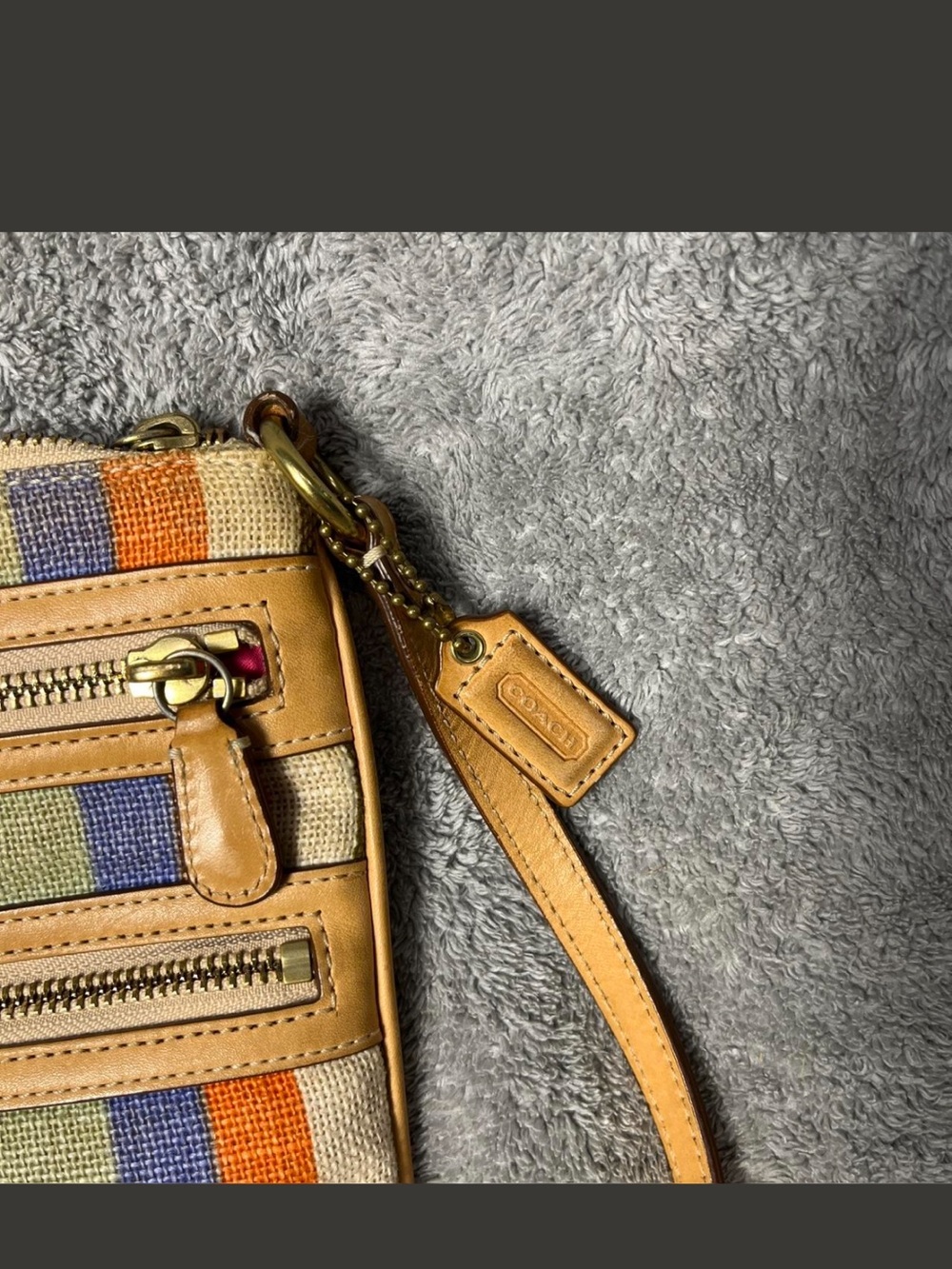 Coach vintage Y2K Striped Multi-Color Crossbody Bag with Tan Leather Trim - Picture 2 of 7